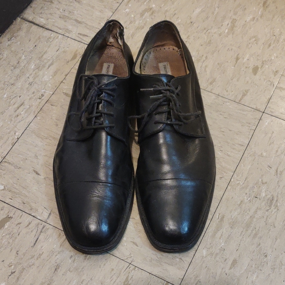 Pronto Uomo Black Cap Toe Leather Men's Dress Shoes